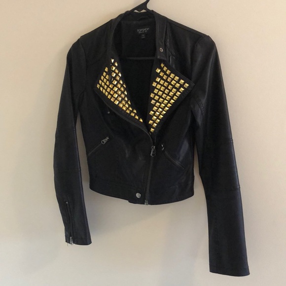 Topshop Jackets & Blazers - TopShop black faux leather jacket studded size 4
